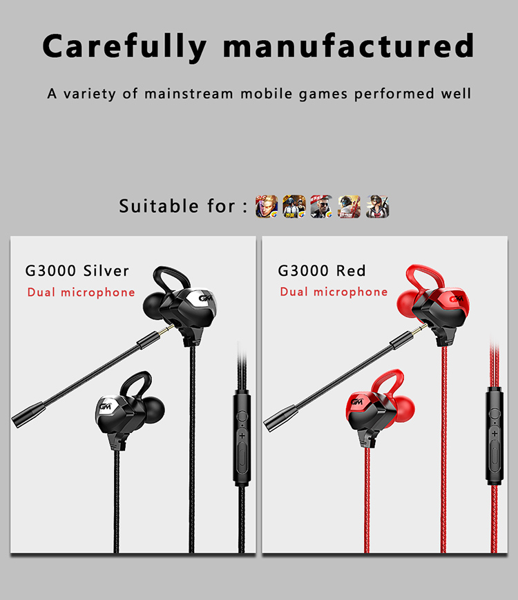 G3000 earphone ,G3000 wired earphones, earplugs with microphone, G300 gaming earplugs, in-ear earbuds, G3000 Headset